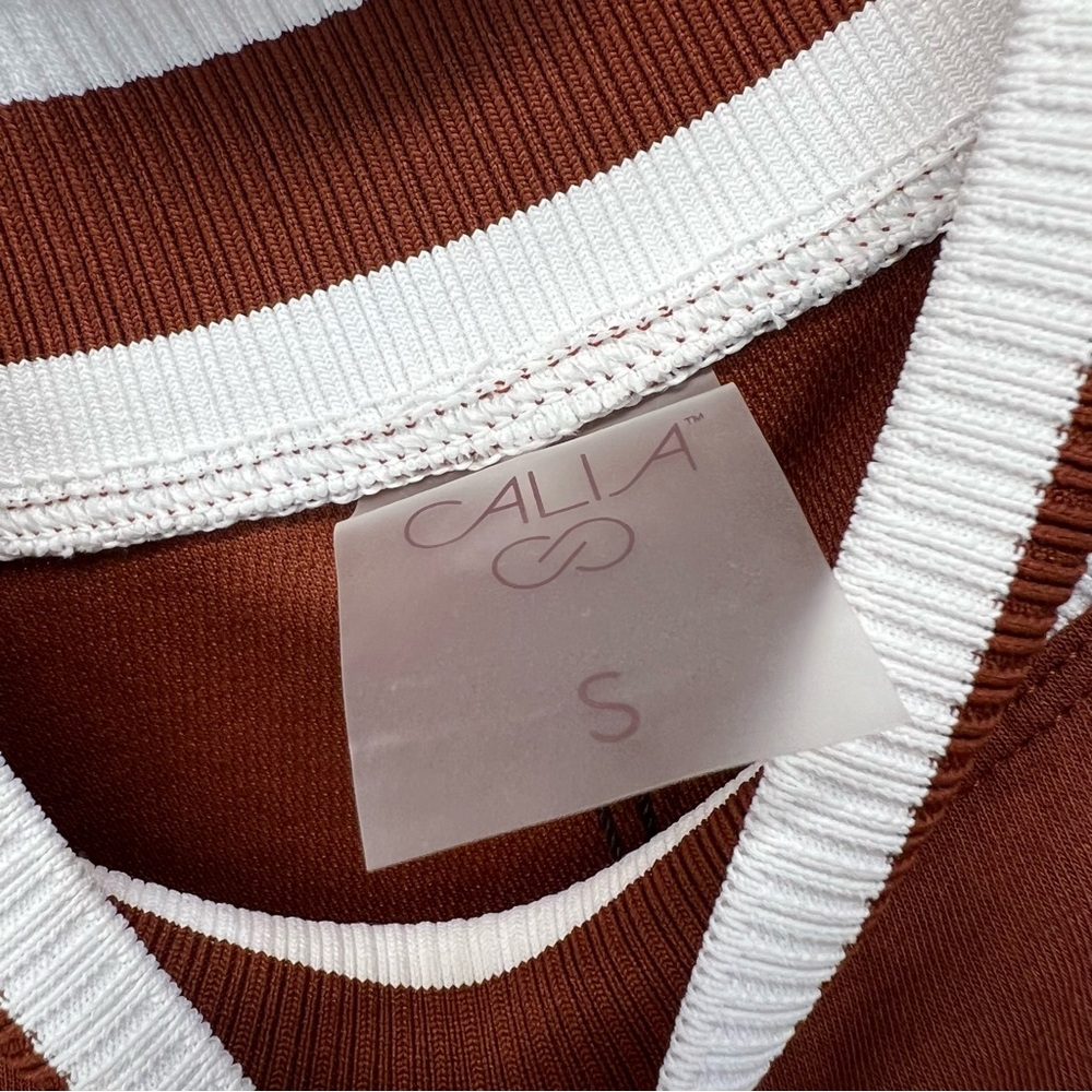 Calia Red Brown Rib Mock crop tank with White Accents women’s small - Picture 4 of 6